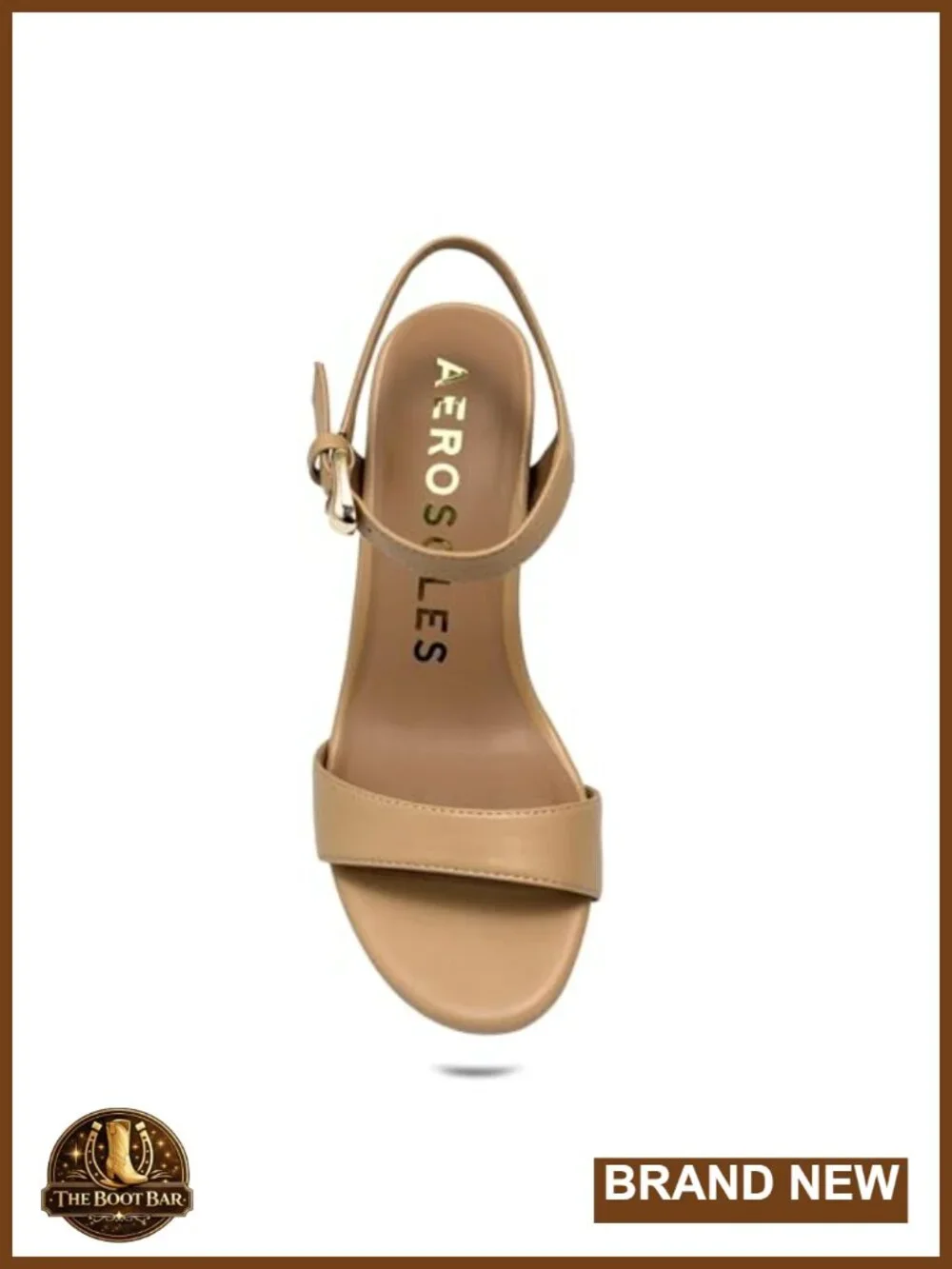 Heeled Sandals with Spool Heel Ankle Strap Faux Leather Memory Foam